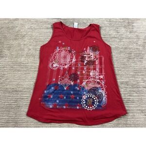 America the Beautiful Tank Top Shirt Womens Large Red Sleeveless Made in USA